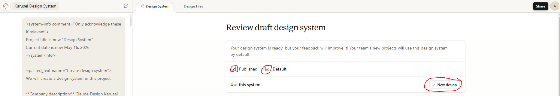 Review draft design system